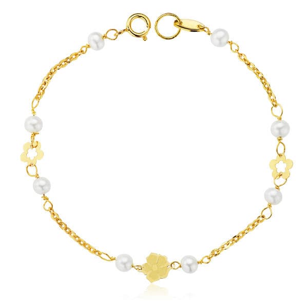 18K Bracelet Perle en Or 3MM 14.5 Cm.