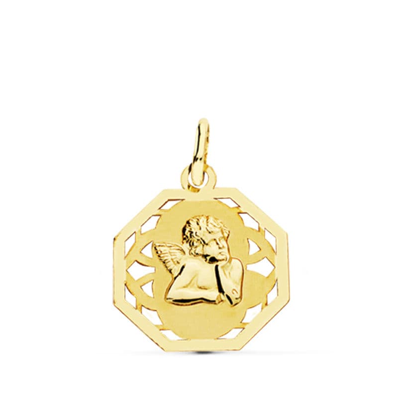 Médaille en Or Jaune 18K Ange Moqueur Ajouré 17X14 mm
