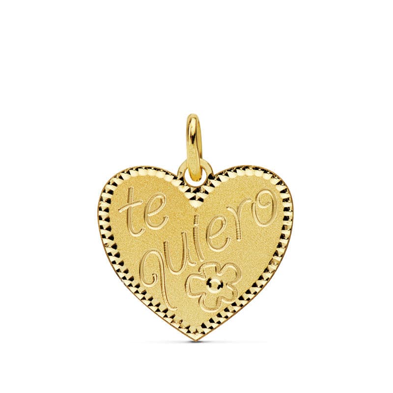 18K gult gull hjerteanheng “je Taime” 16X15 mm