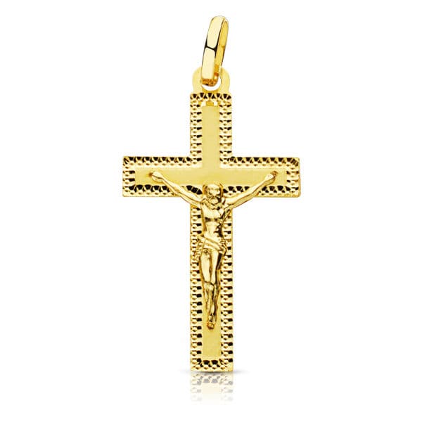 Croix du Christ en Or Jaune 18K Sculpté 27X15 mm