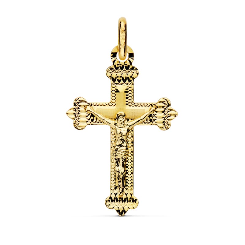 Croix en Or Jaune 18K avec Christ Sculpté 23X15 mm