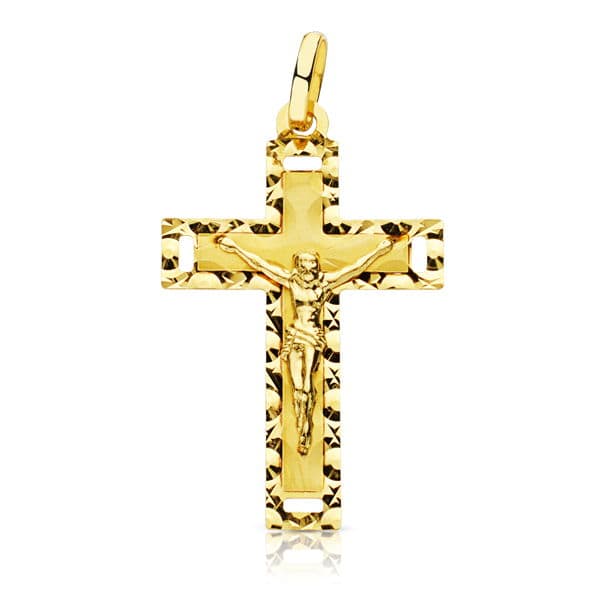 Cruce din Aur Galben de 18K cu Hristos sculptat 27X17 mm