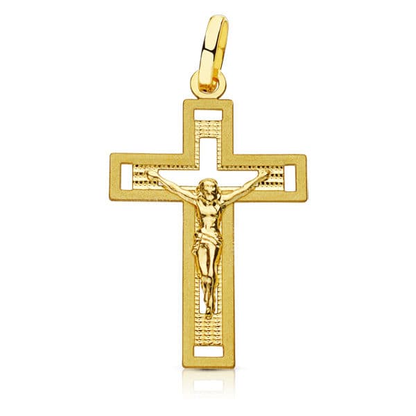 18K geelgouden kruis met gesneden Christus 28X17 mm