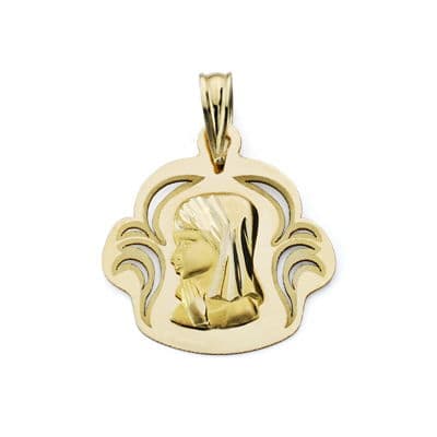 Médaille Or Jaune 18K Vierge Fille Ajourée 19X17 mm