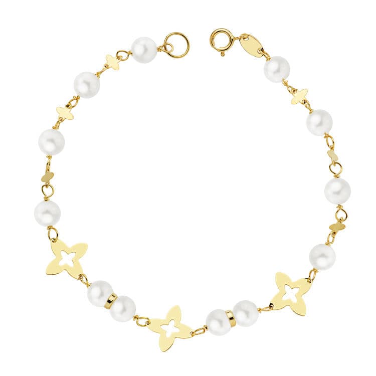 Pulsera Oro Amarillo 18K Cuentas Comunión 5 mm 18 Cm