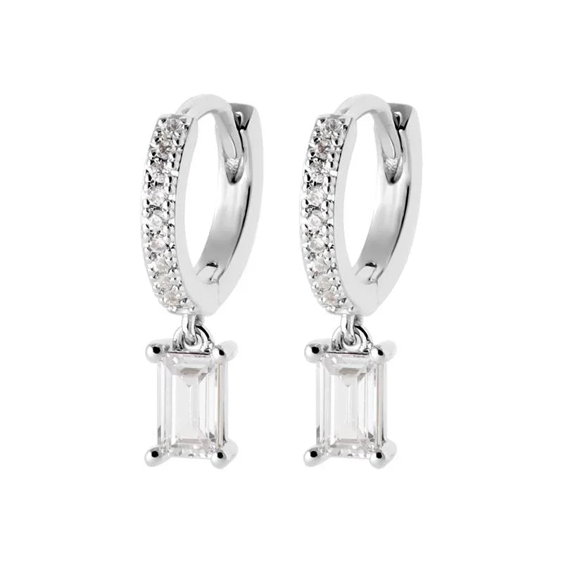 Charm - Rectángulo - Plata - Pendientes de aro