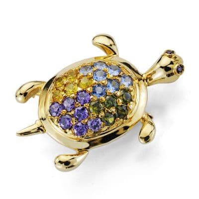 18K Yellow Gold Zirconia Turtle Brooch