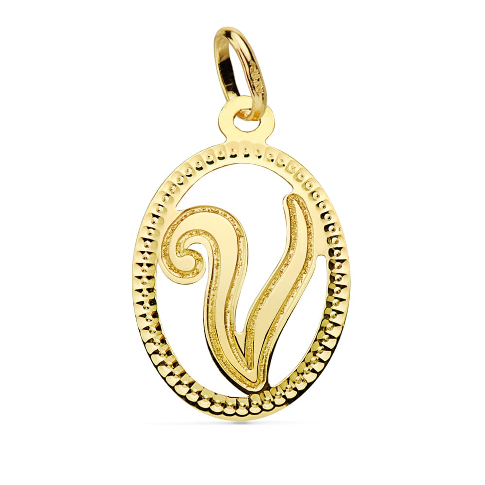 18K Pendentif Initial en Or "v" 21 X 14 mm