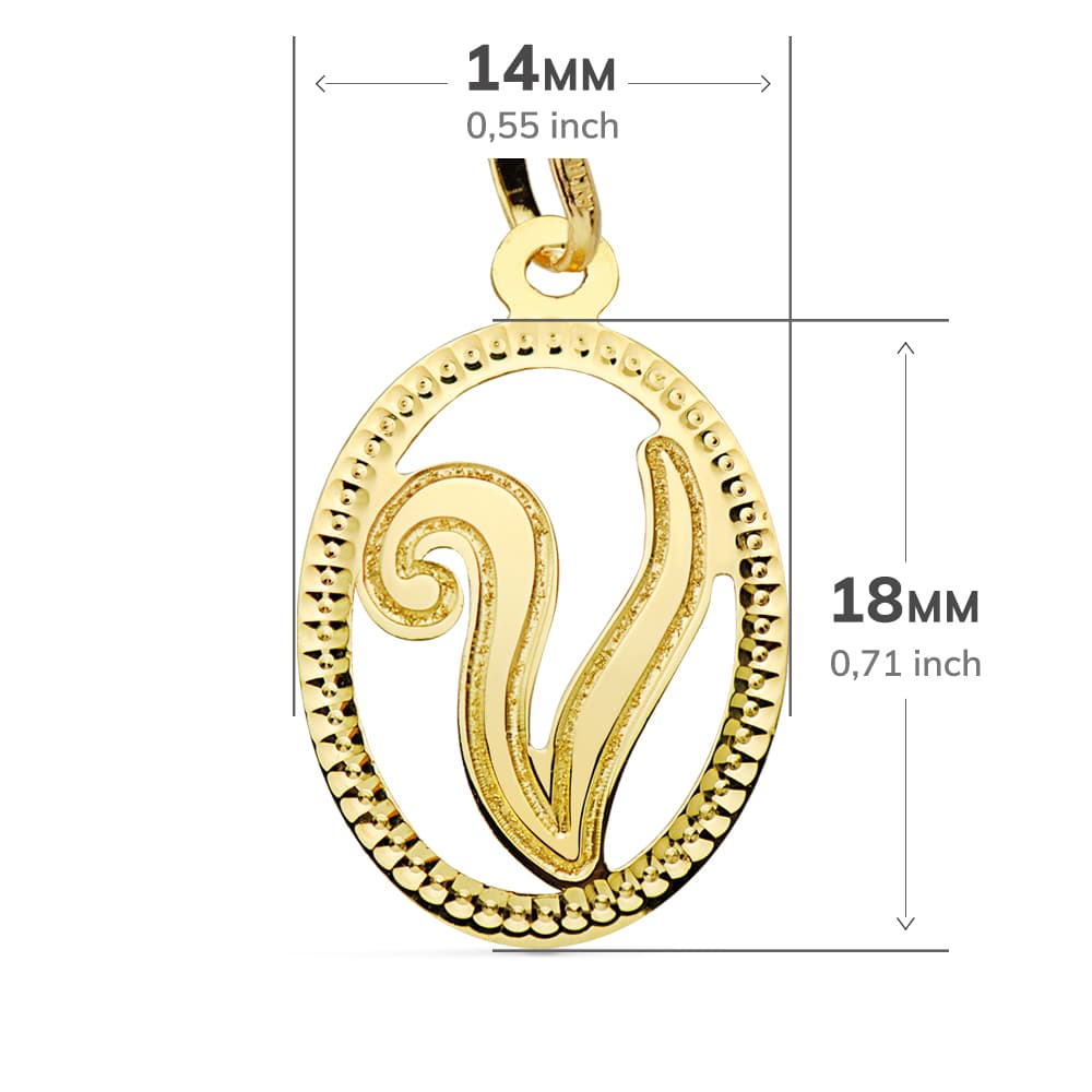 18K Pendentif Initial en Or "v" 21 X 14 mm