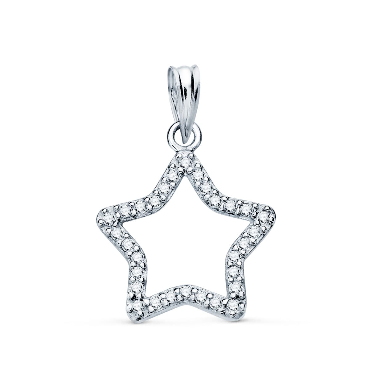 Pendentif Étoile en Or Blanc 9K avec Zirconia Taille : 16X15 mm