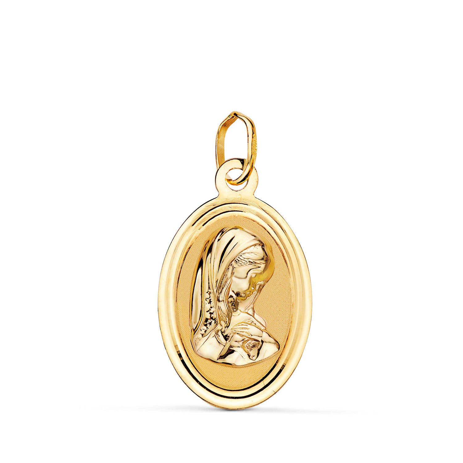 Médaille Ovale Vierge Fille en Or Jaune 18K avec Bord Biseauté 19X12 mm