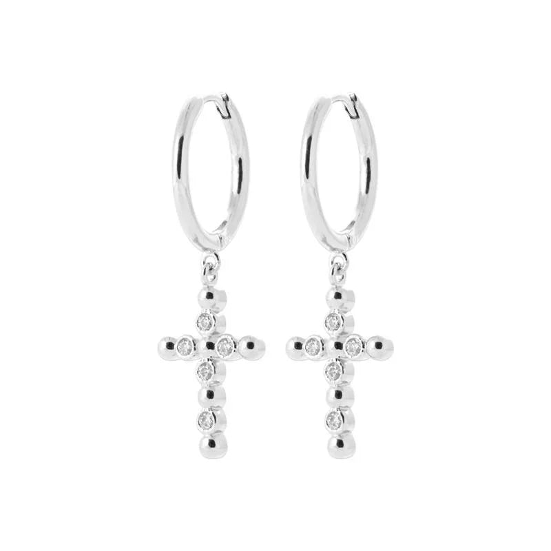 Charm - Kreuz - Silber - Kreolen