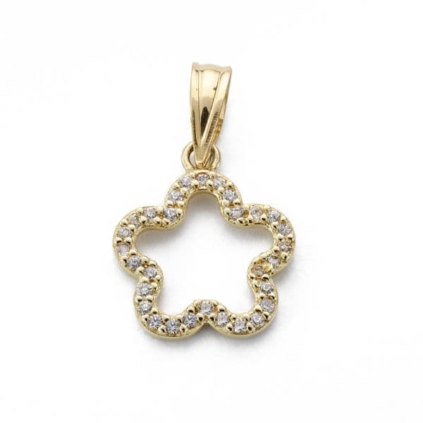 18K Gult Gull Zirkon Blomsteranheng 14X12 mm