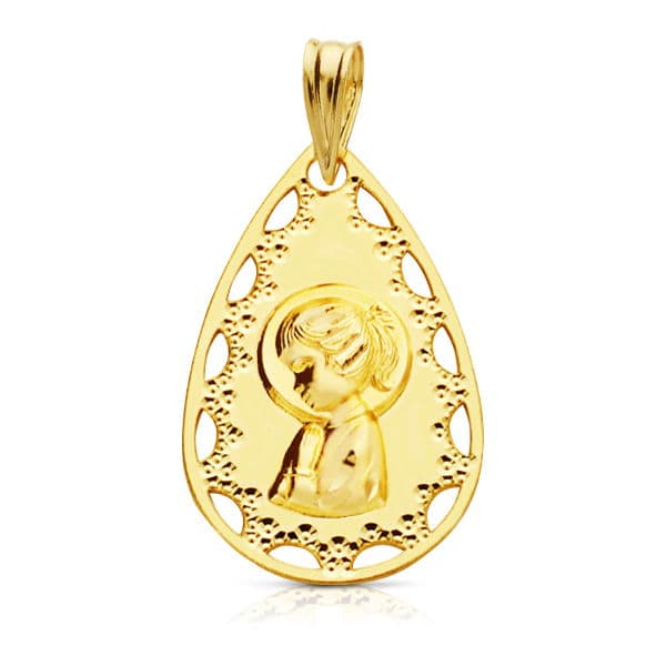 18K Gult Gull Medal Virgin Girl Openwork 22X14 mm