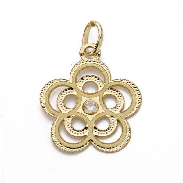 Pendentif Fleur Ouvert Or Jaune 18K Zircone 17X15 mm