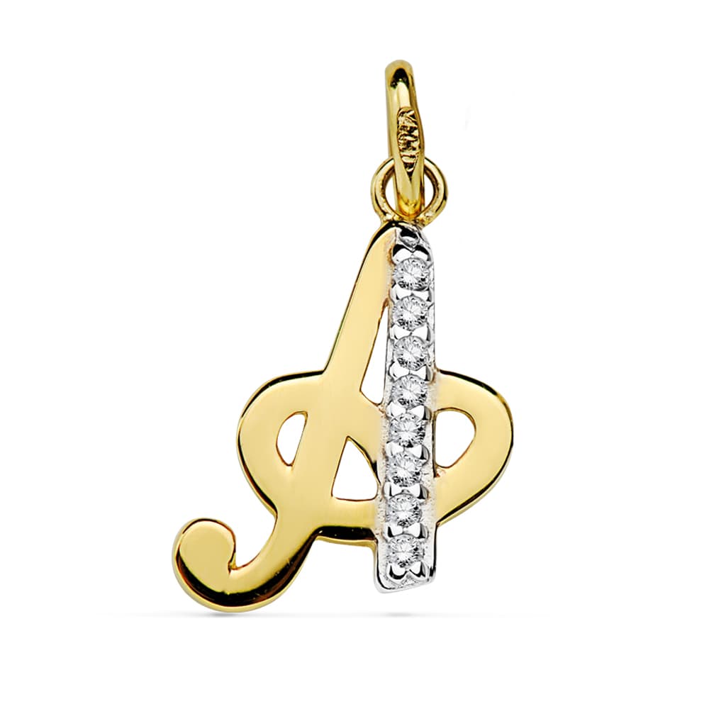 Pendentif Or Bicolore 18K Initial a Zircon 15X12 mm
