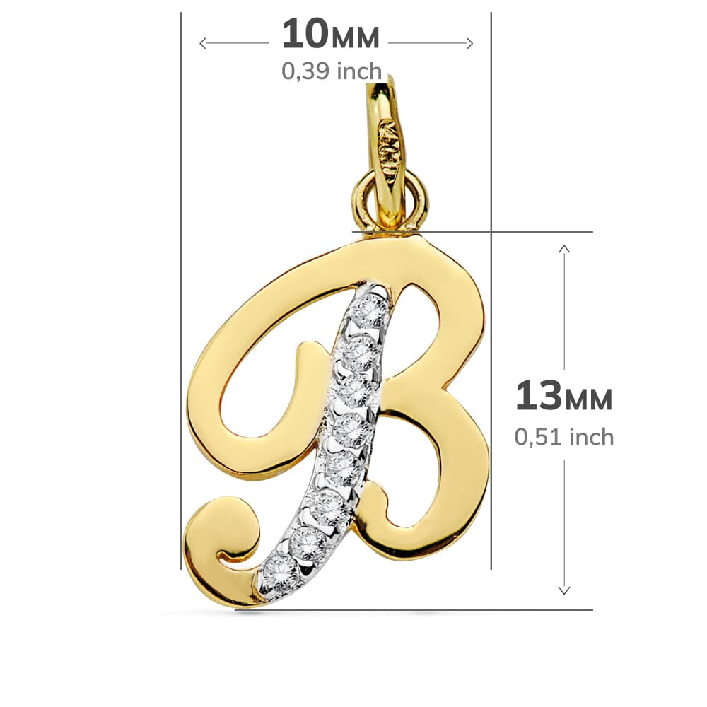 18K Tvåfärgad Guldhänge Initial B Zirkon 13X10 mm
