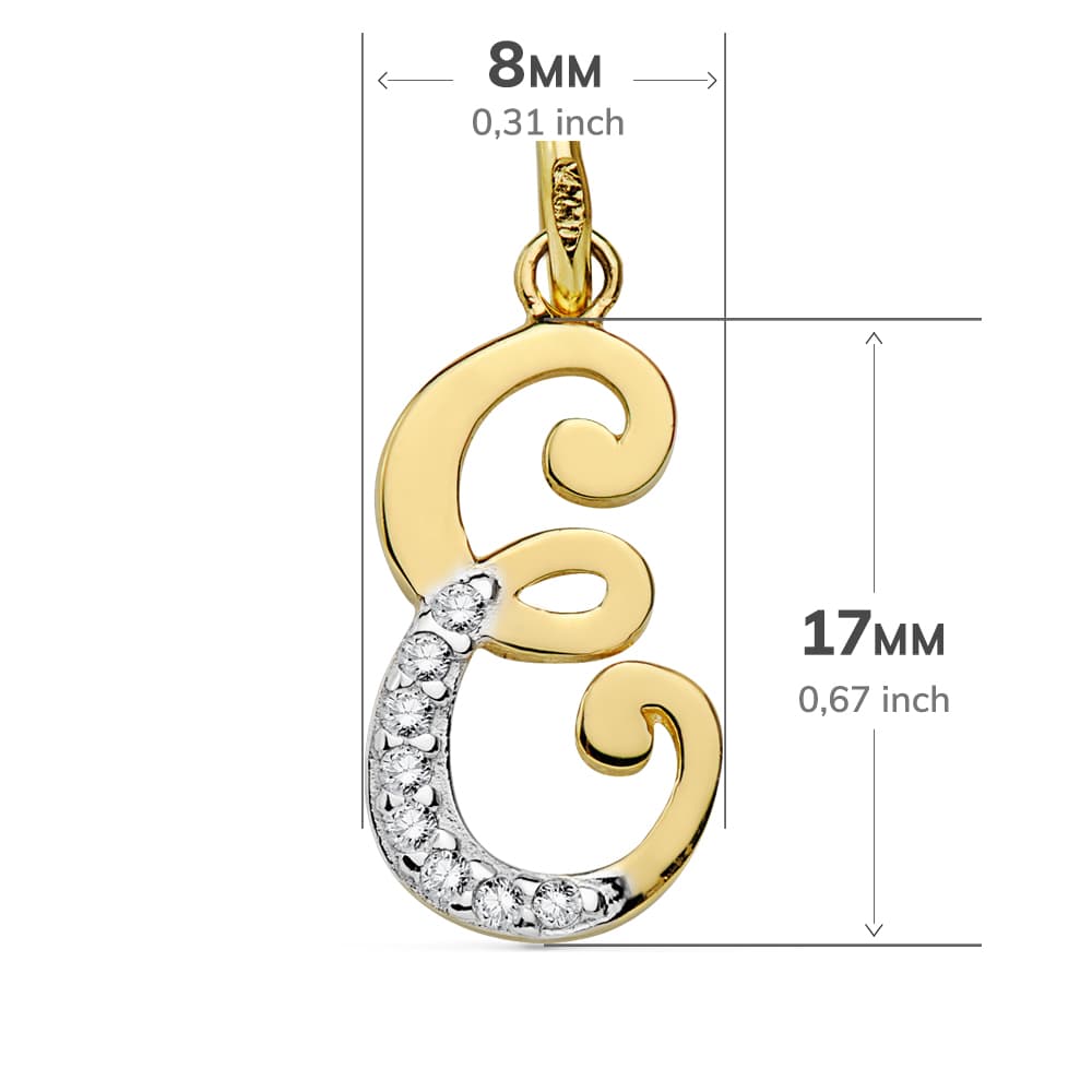 18K tweekleurige gouden hanger Initial E Zirkoon 17X8 mm