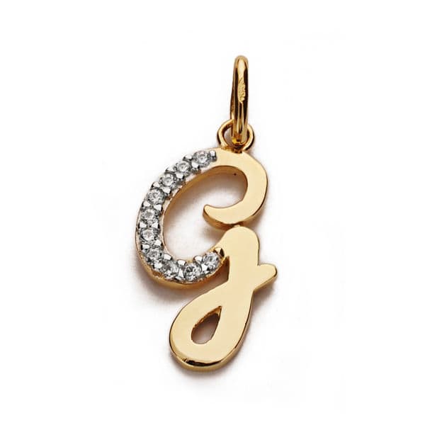 Pendentif Or Jaune 9K Initial G Zircon 18X9 mm