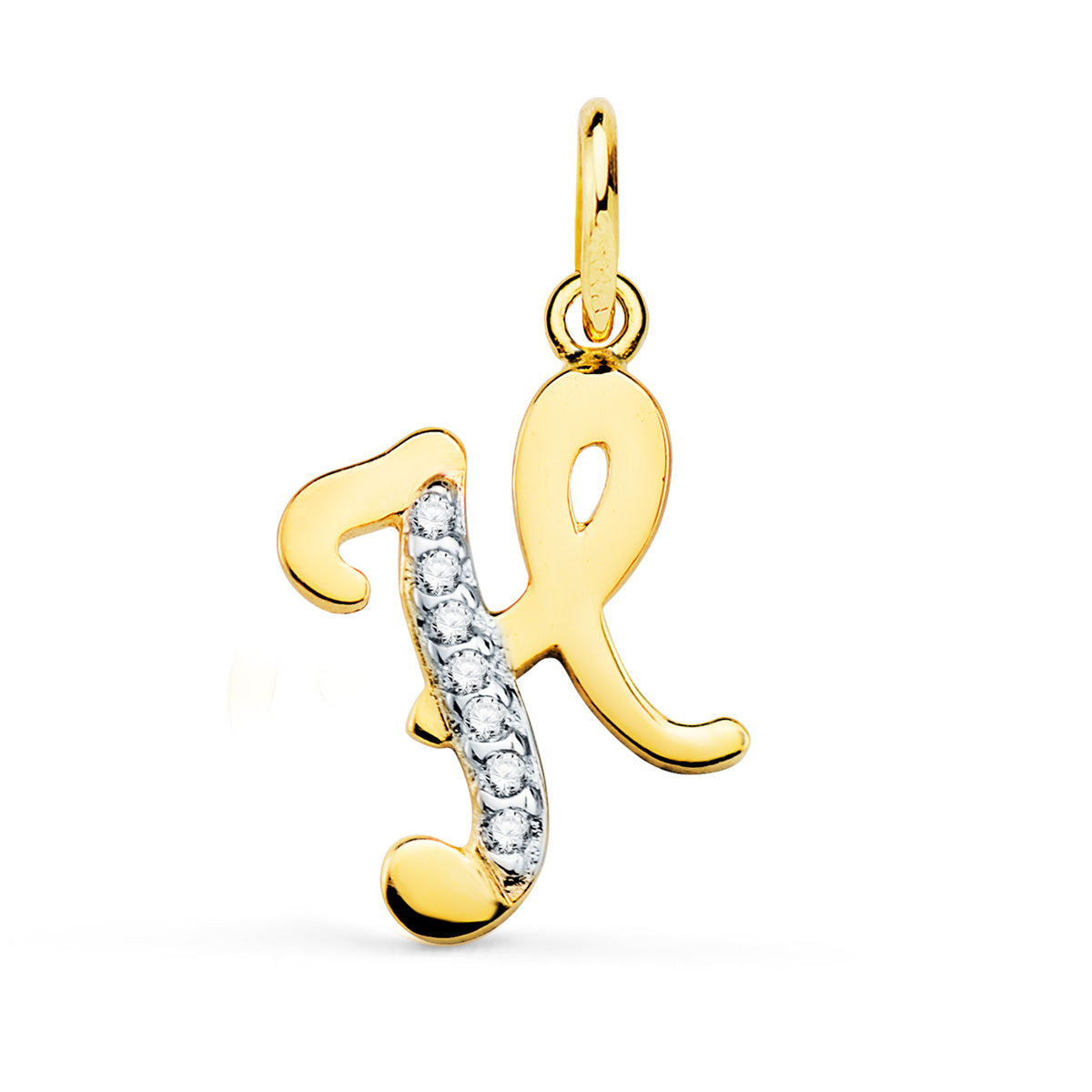 Pendentif Or Bicolore 18K Initial H Zircone 15 X 10 mm