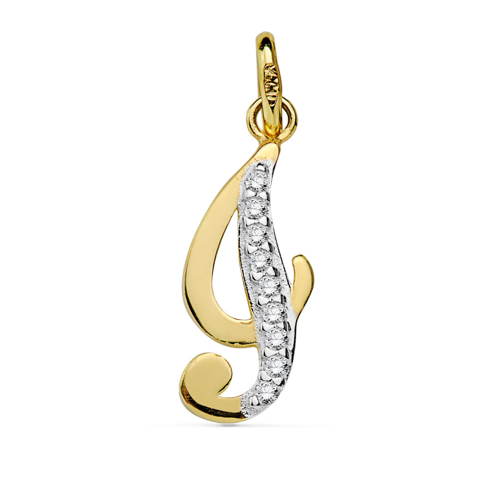 Pendentif Or Bicolore 18K Initial I Zircon 17X7 mm