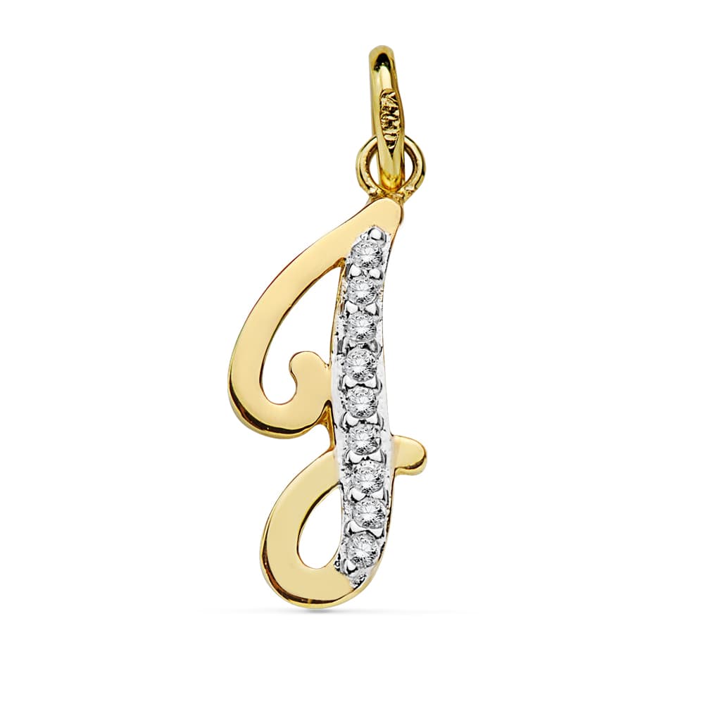 Pendentif Or Bicolore 18K Initial J Zircon 18X7 mm