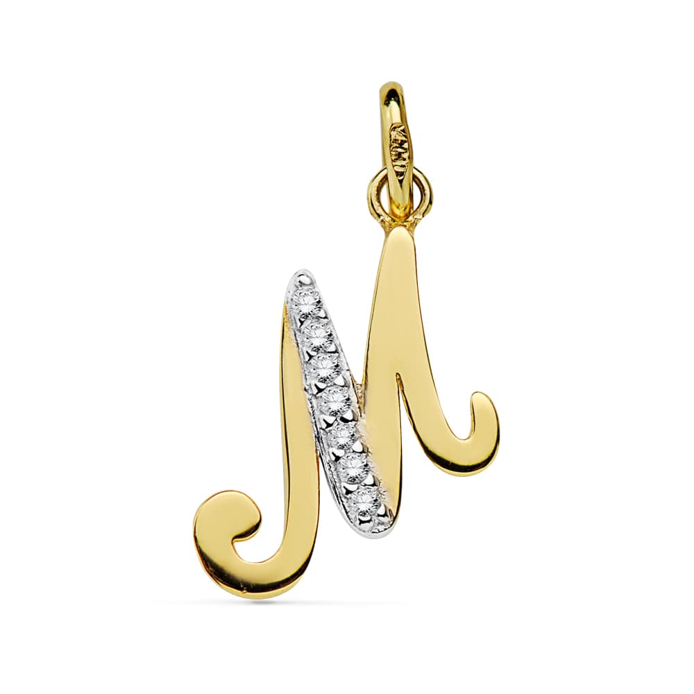 18K tweekleurige gouden hanger Initial M Zirkoon 17X12 mm