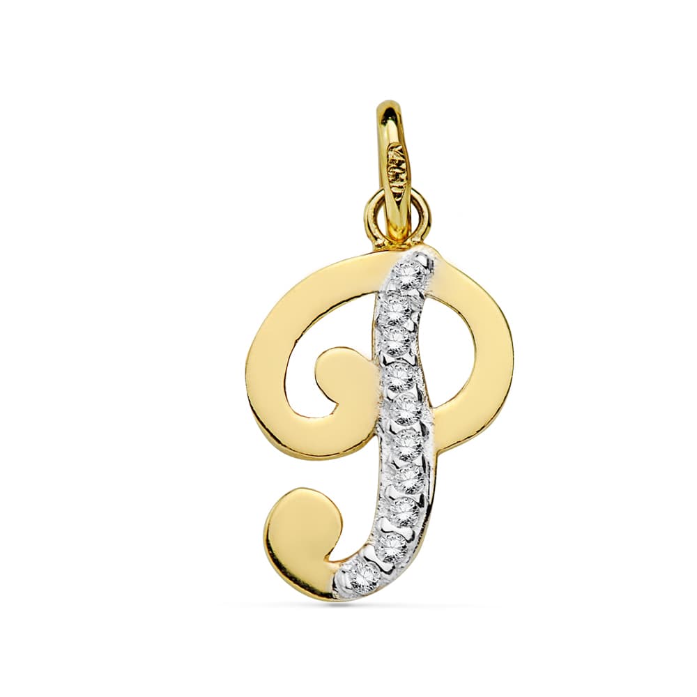 18K Tofarvet guldvedhæng Initial P Zirkon 16X10 mm