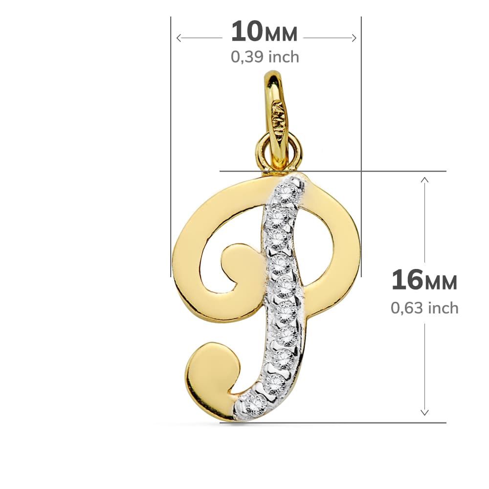 18K Tofarvet guldvedhæng Initial P Zirkon 16X10 mm