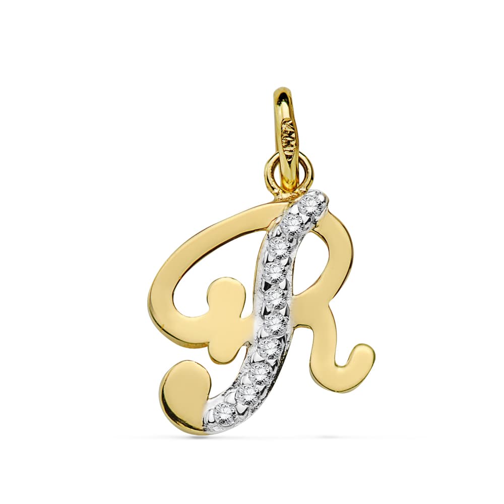 18K Tofarget gullanheng initial R Zirkon 15X11 mm