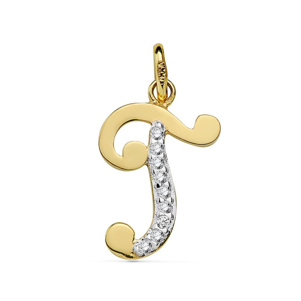 18K tweekleurige gouden hanger Initial T Zirkoon 17X11 mm