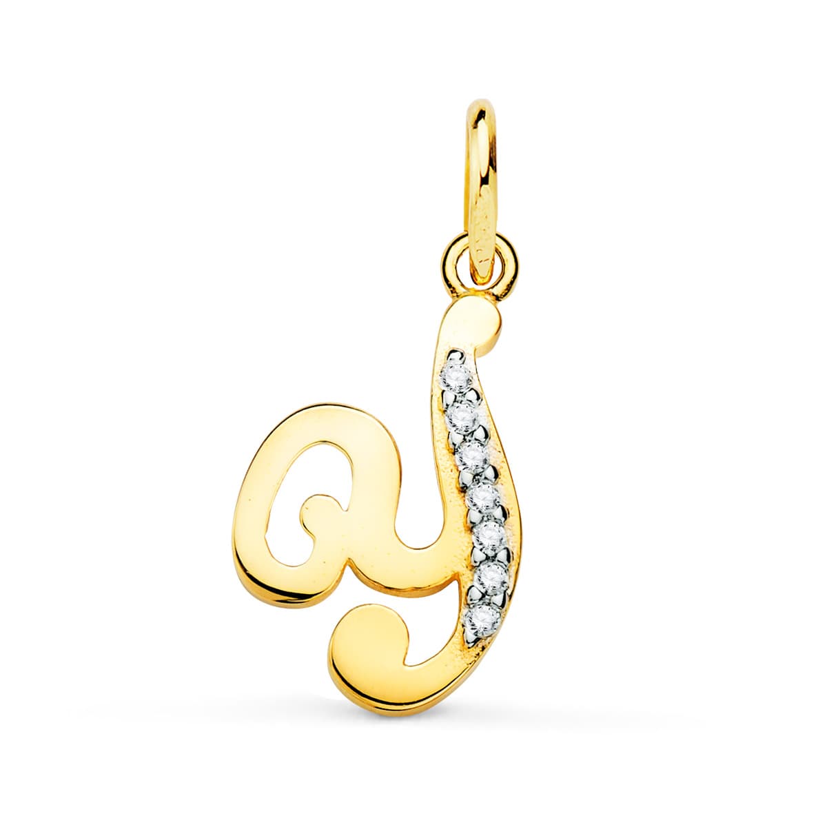 Pendentif Or Jaune 9K Initial et Zircon 15X12 mm