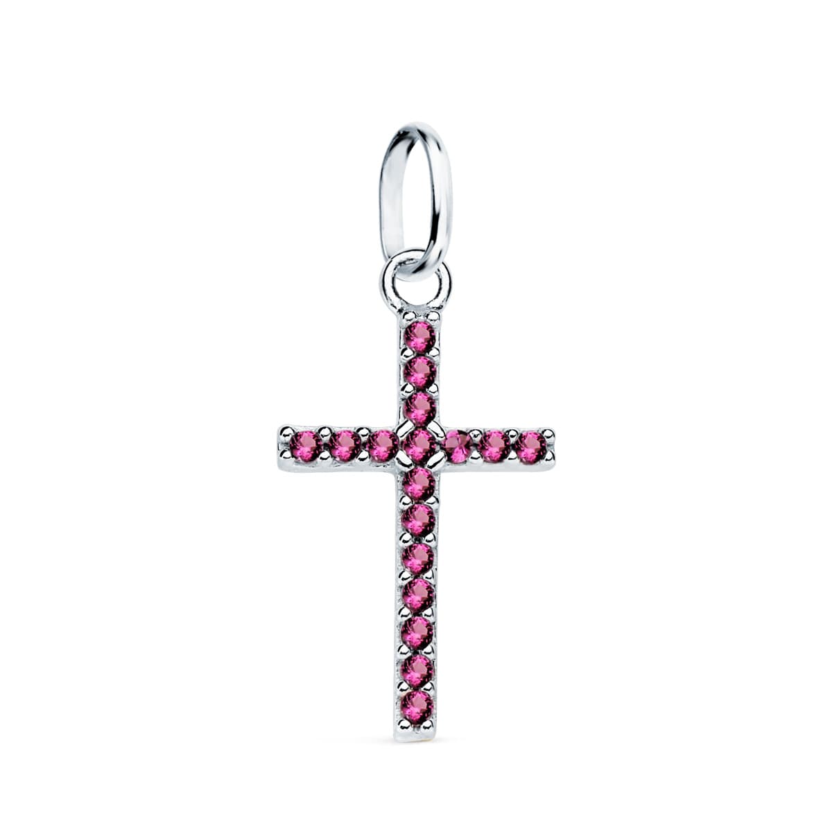 18K Croix en Or Blanc et Zircones Améthystes 16 X 10 mm