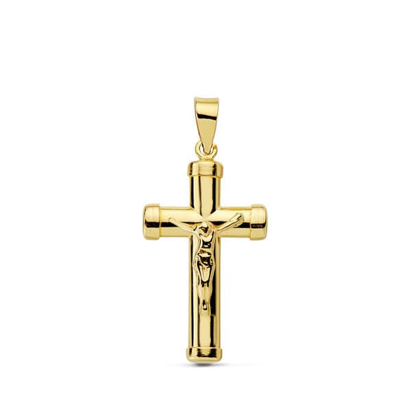 18K gult gullkors med Kristus Oval Stick 24X13 mm