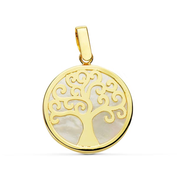 Collier Or Jaune 18K Nacre Arbre de Vie 18 mm
