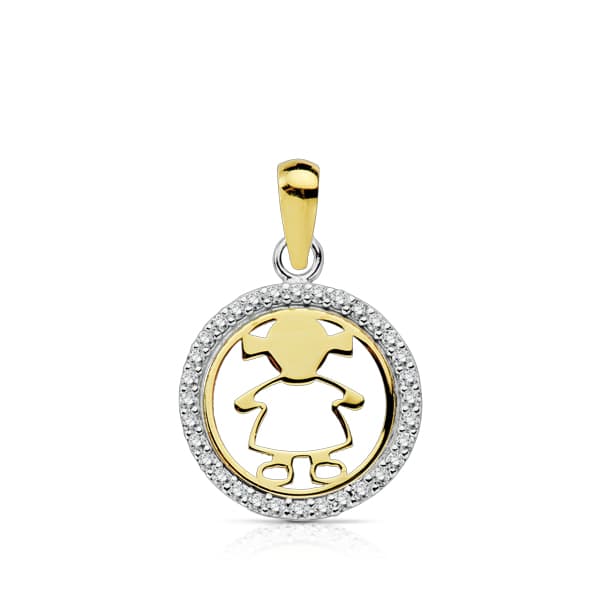 Pingente menina bicolor 18K com zircônia de 13 mm