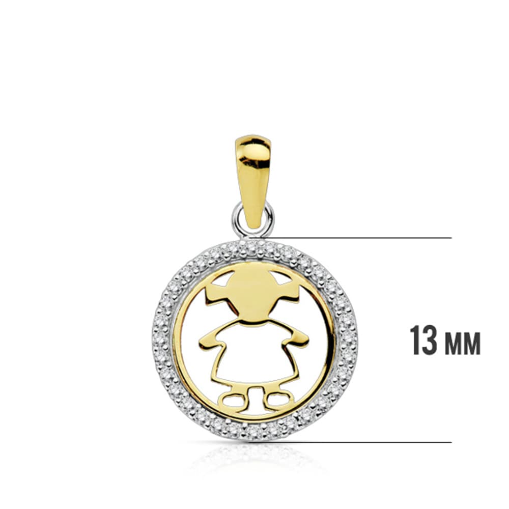 Pingente menina bicolor 18K com zircônia de 13 mm