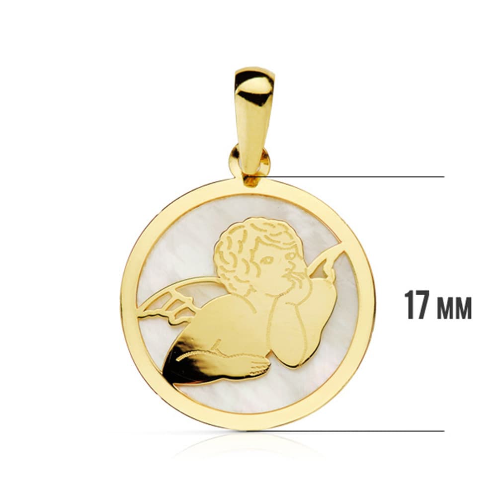 Pendentif Ange Nacar Rond Or Jaune 18K 17 mm