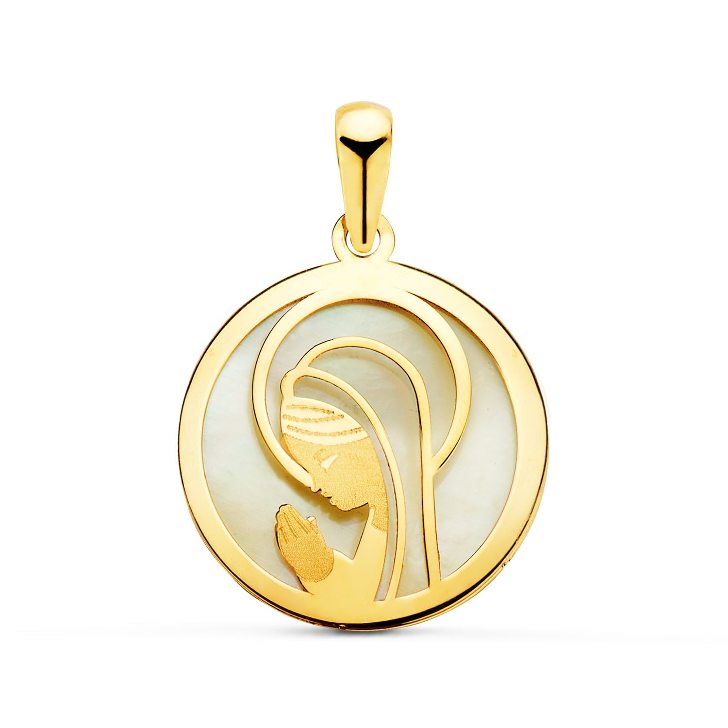 18K Médaille Vierge Enfant Nacre 17 mm