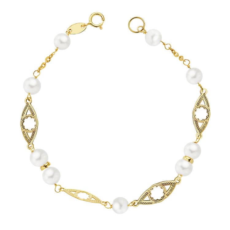 Nattverdsperlearmbånd 18K gult gull 5 mm 17 Cm