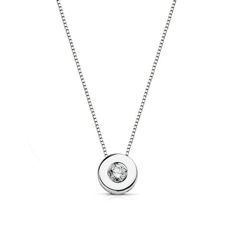 Choker en Or Blanc 18K Chaton 6 mm Diamant Naturel 0,065 Cts H-si Chaîne 42CM