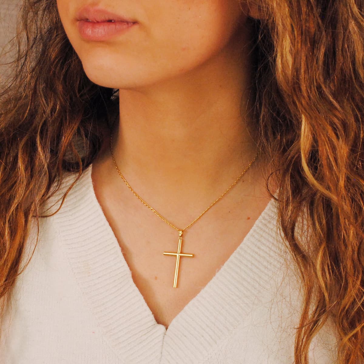 Cruce Hollow Aur Galben 18K 3 mm 35X22 mm