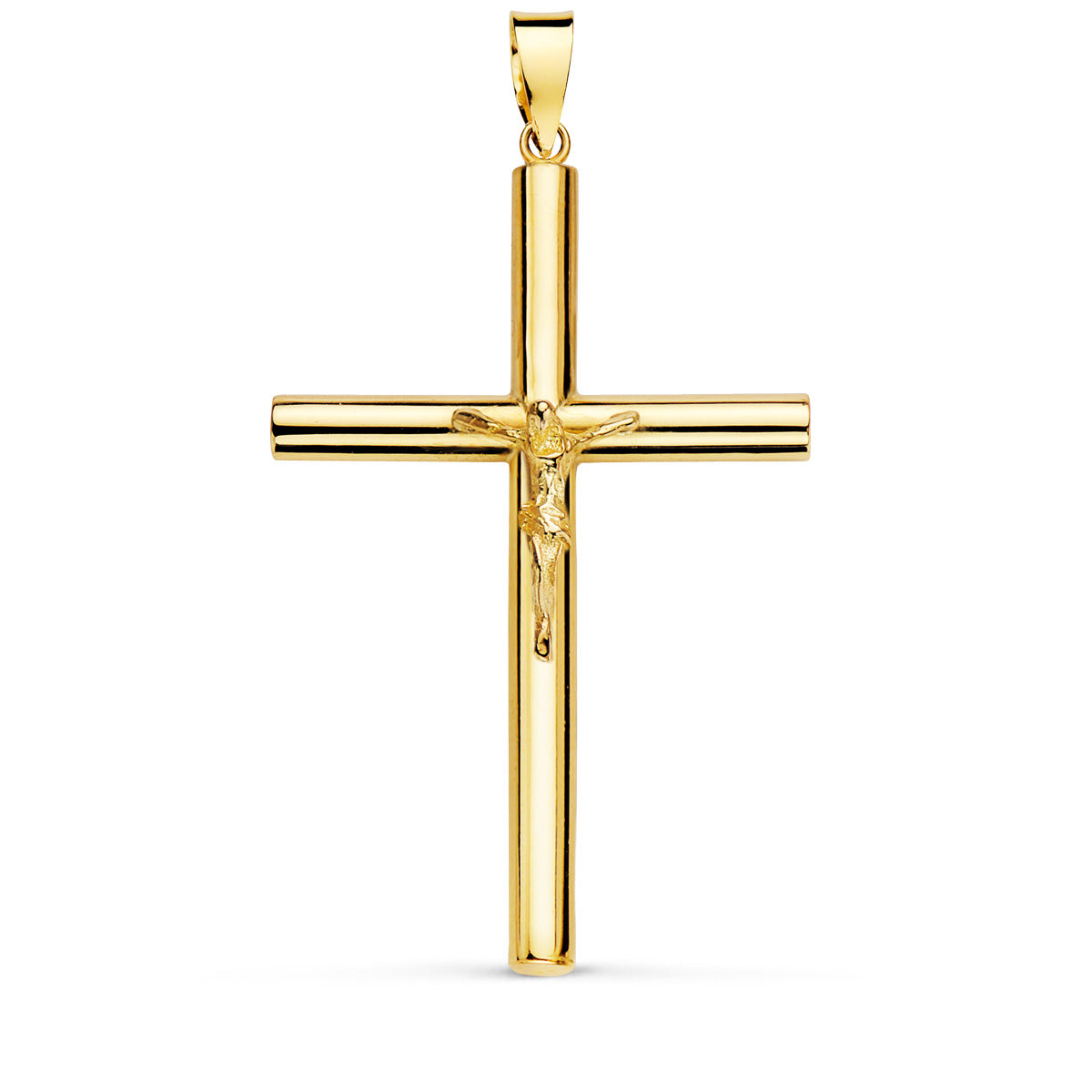 Croix Or Jaune 18K avec Tube Creux du Christ 35 X 22 X 3 mm