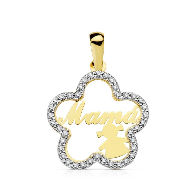 18K Tofarvet Flower Mom Pendant med datter 18 mm