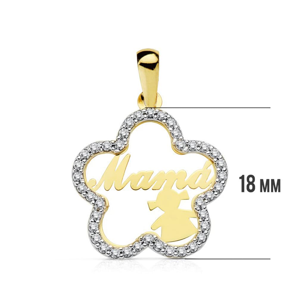 18K Tofarvet Flower Mom Pendant med datter 18 mm
