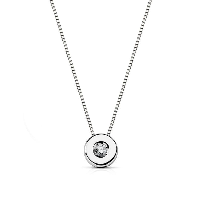 Choker en Or Blanc 18K Chaton 5,5 mm Diamant Naturel 0,035 Qts H-i Chaîne 42CM