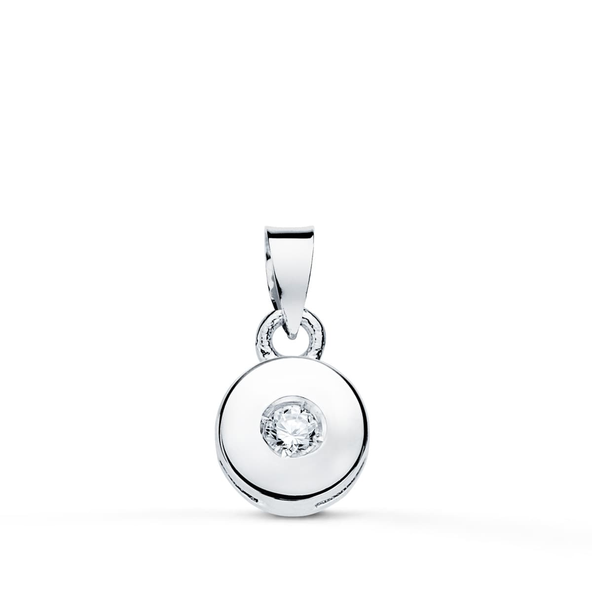 Pendentif Chaton Or Blanc 18K Diamant Naturel Taille Brillant 5,5 mm 0,035 Qts Si-h