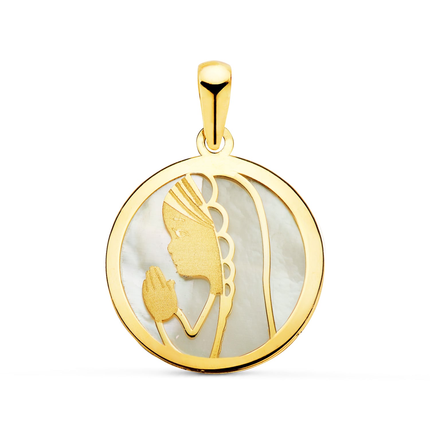 18K Jomfrubarn Perlemor Rund Medalje 17 mm