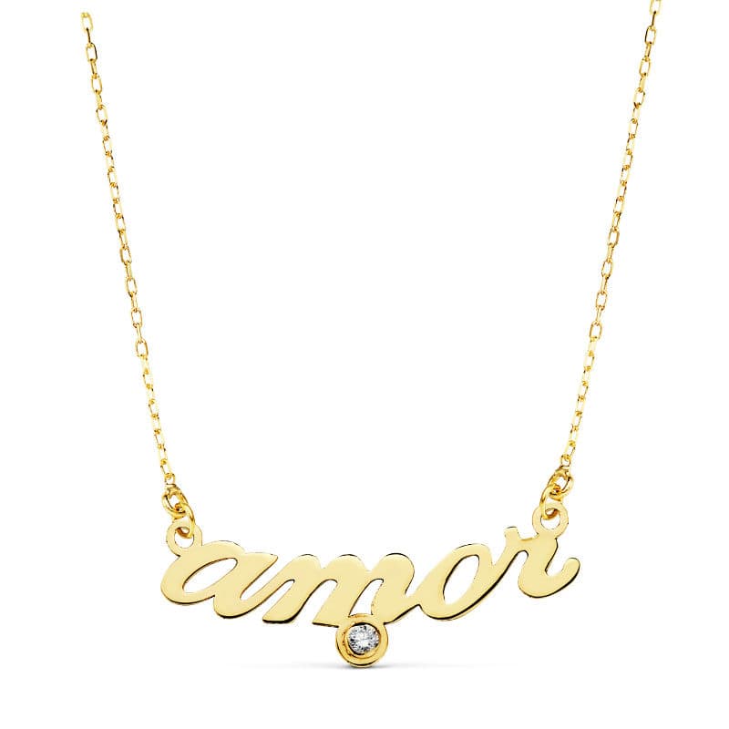 Colier din Aur Galben 18K "dragoste" 45 Cm Zirconiu