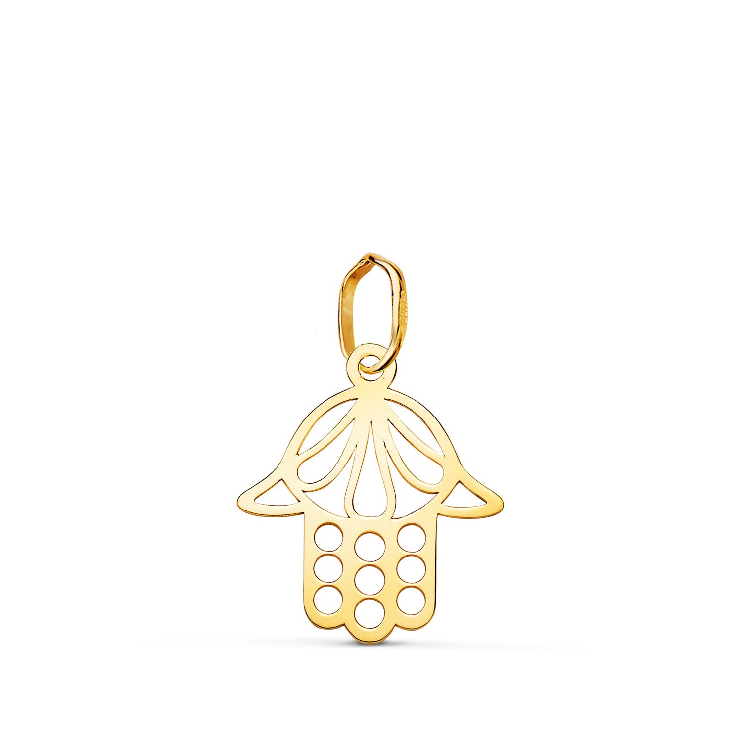 Pendentif en Or Jaune 18K Main de Fatima Ajourée en Brillance Mesure : 16 X 14 mm